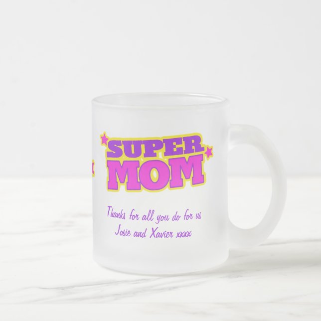 Caneca De Café Vidro Jateado Super-mãe estilo super-herói obrigado você (Direita)