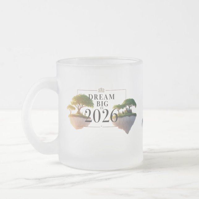 Caneca De Café Vidro Jateado Surreal Floating Island "Dream Big 2026" Frosted  (Esquerda)