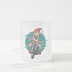 Caneca De Café Vidro Jateado T Rex Papai Noel Motoqueiro