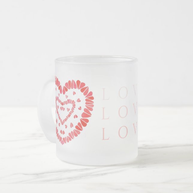 Caneca De Café Vidro Jateado Tampão de vidro do Fosco AMOR (Frente Esquerda)