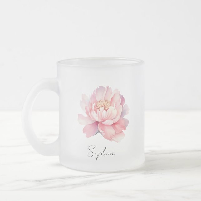 Caneca De Café Vidro Jateado Tasse / Mug transparent Pivoine Rose Personnalisé (Esquerda)