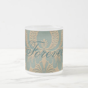 Caneca De Café Vidro Jateado Teal Beige Damask