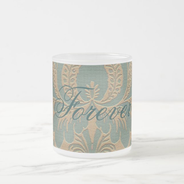 Caneca De Café Vidro Jateado Teal Beige Damask (Centro)