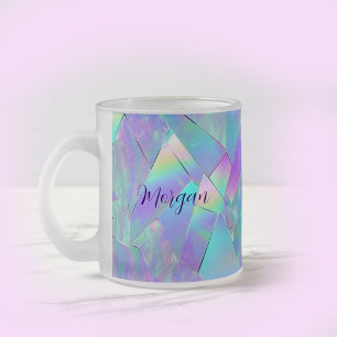 Caneca De Café Vidro Jateado Teal & Purple Iridescent Design 2, Nome do Script