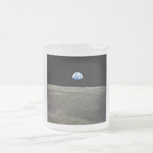 Caneca De Café Vidro Jateado Terra da Lua no Espaço Negro: Nascer da Terra