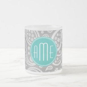 Caneca De Café Vidro Jateado Teste padrão cinzento floral chique de Paisley &