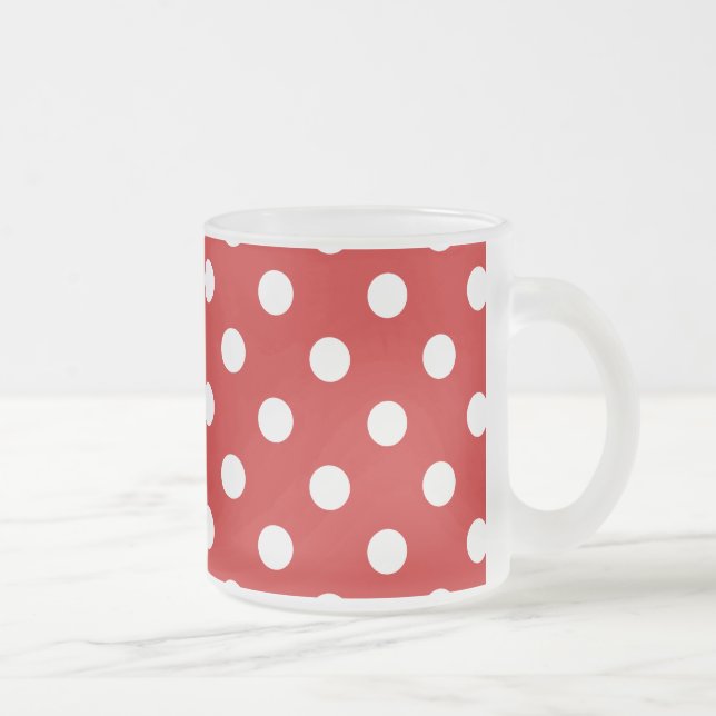 Caneca De Café Vidro Jateado Teste padrão de bolinhas vermelho e branco (Direita)