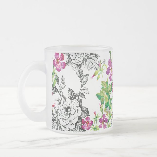 Caneca De Café Vidro Jateado Teste padrão de flores (Esquerda)