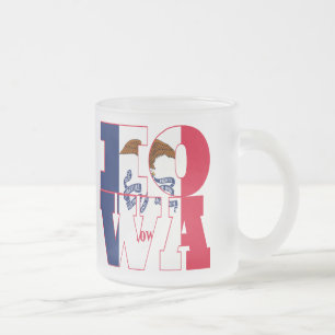 Caneca De Café Vidro Jateado Texto do sinalizador do estado de Iowa