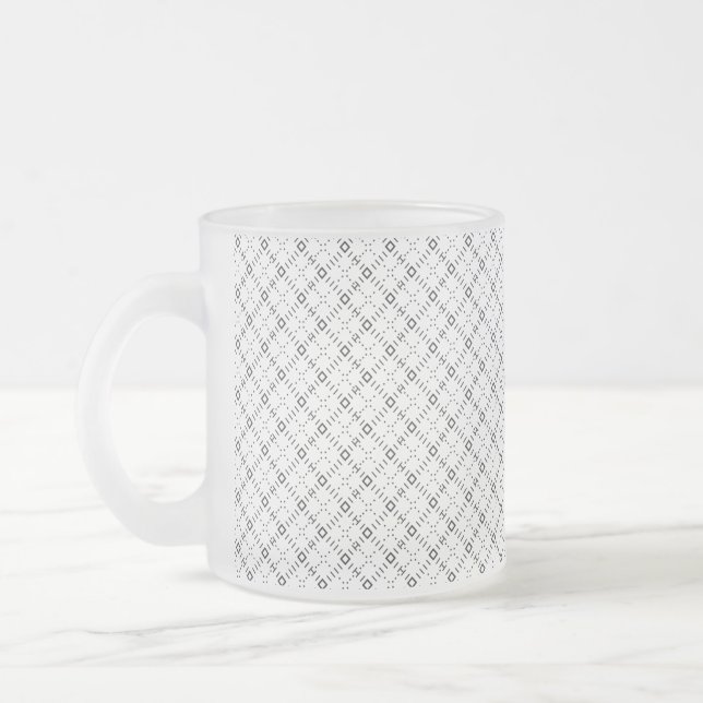 Caneca De Café Vidro Jateado Textura Geométrica Monocromática|Visualização de D (Esquerda)