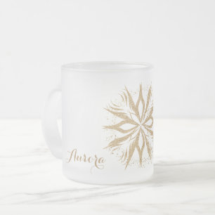 Caneca De Café Vidro Jateado Tipografia Floral Brilhante em Ouro de Luxo
