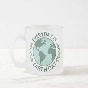 Caneca De Café Vidro Jateado Todo Dia é Dia da Terra - Amante da Terra Verde Vi