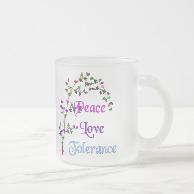 Caneca De Café Vidro Jateado Tolerância do amor da paz (Direita)