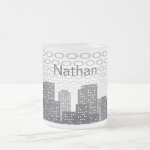 Caneca De Café Vidro Jateado Tons de Cinza Personalizados da Paisagem Urbana