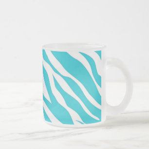 Caneca De Café Vidro Jateado Trendy Teal White Zebra Stripes Animais Selvagens