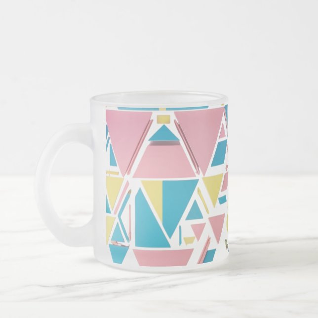 Caneca De Café Vidro Jateado Triângulos Geométricos de Pastel - Fosco Retroativ (Esquerda)
