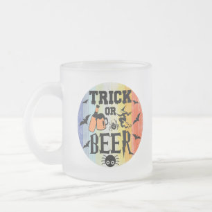 CANECA DE CAFÉ VIDRO JATEADO TRICK OU BEER - MALLOWEEN