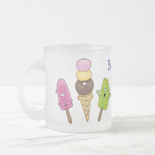 Caneca De Café Vidro Jateado Trio de desenho animado de picolé de sorvete engra