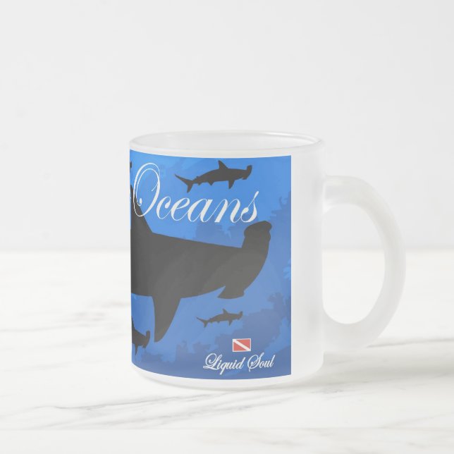 Caneca De Café Vidro Jateado Tubarão de HammerHead - salvar nossos oceanos (Direita)