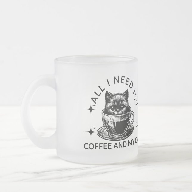 Caneca De Café Vidro Jateado Tudo que preciso é café e meu gato (Esquerda)