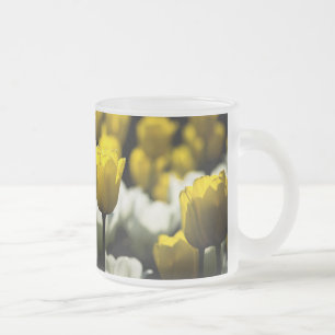 Caneca De Café Vidro Jateado Tulipas Amarelo E Branco