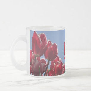 Caneca De Café Vidro Jateado Tulipas brancas vermelhas Fosco de campo