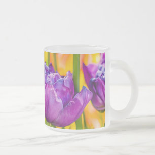 Caneca De Café Vidro Jateado Tulipas Encantando Rosa Profundo