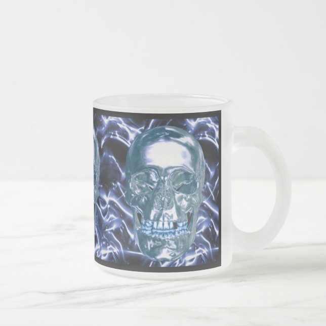 Caneca De Café Vidro Jateado Tumg De Crânio Azul Elétrico (Direita)
