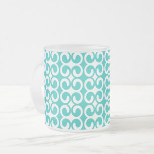 Caneca De Café Vidro Jateado Turquesa e Padrão Chic Branco