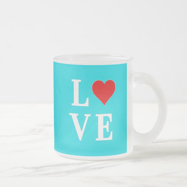 Caneca De Café Vidro Jateado Turquoise Blue LOVE Modern Na moda (Direita)