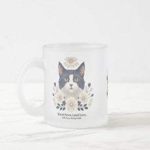 Caneca De Café Vidro Jateado Tuxedo Cat Floral Mug - Patas Silenciosas, Amor Lo