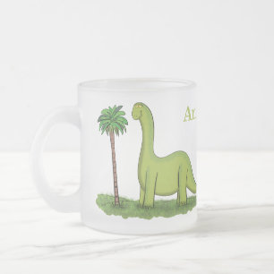 Caneca De Café Vidro Jateado Um desenho animado de brontosaurus dinossauros, ve