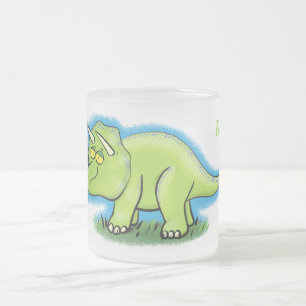 Caneca De Café Vidro Jateado Um desenho animado de dinossauros triceratops verd