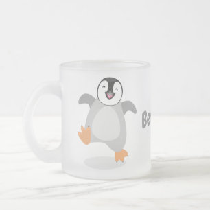 Caneca De Café Vidro Jateado Um desenho animado de pintinho de pinguim feliz e 