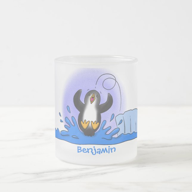 Caneca De Café Vidro Jateado Uma ilustração de desenho animado de pinguins de s (Centro)