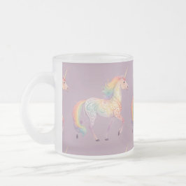 Caneca De Café Vidro Jateado Unicórnio Arco-íris Mágico Personalizado