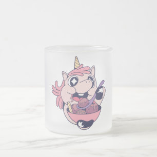 Caneca De Café Vidro Jateado Unicórnio Gorducho Feliz de Criança Comendo Sorvet