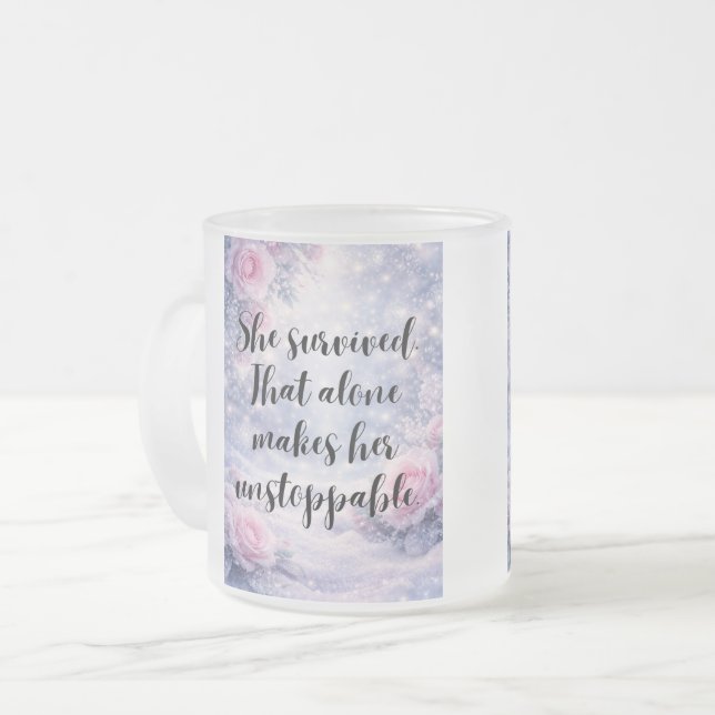 Caneca De Café Vidro Jateado Unstoppable by Survival Inspirational Affirmation (Frente Esquerda)