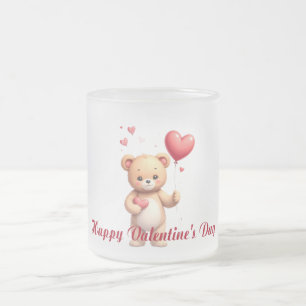 Caneca De Café Vidro Jateado Ursa Teddy Fofa com Coração – Feliz Dia dos Namora