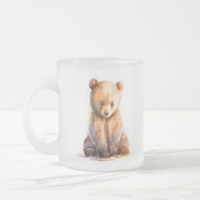 Caneca De Café Vidro Jateado Urso-Bebê Castanho-De-Cana-De-Cama, Sentado (Esquerda)