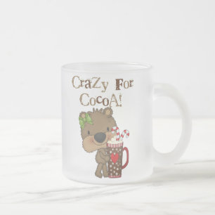 Caneca De Café Vidro Jateado Urso da menina louco para o cacau