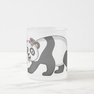 Caneca De Café Vidro Jateado Urso panda bonito e feliz com desenho animado