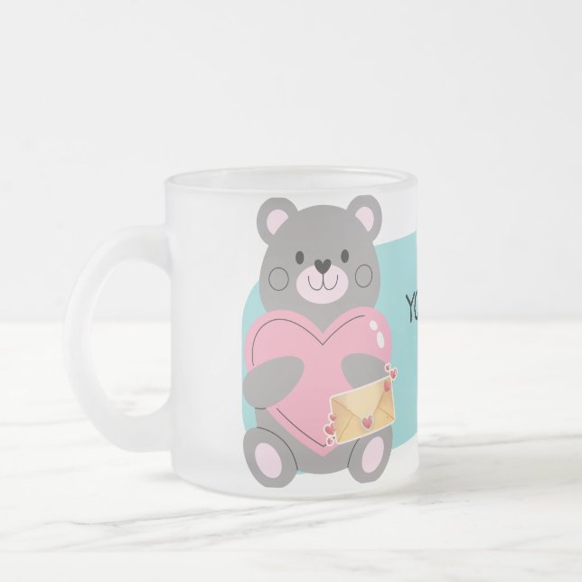 CANECA DE CAFÉ VIDRO JATEADO URSO  PERSONALIZÁVEL (Esquerda)