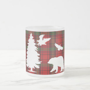 Caneca De Café Vidro Jateado Urso-Pinheiro Águia Vermelho Preto