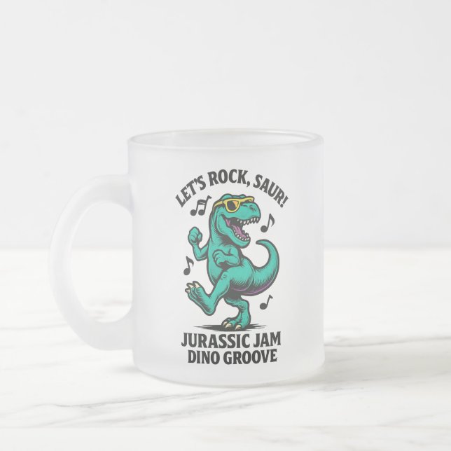 Caneca De Café Vidro Jateado Vamos Rock, Saur! (Esquerda)