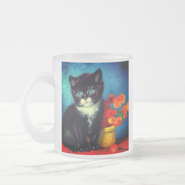 Caneca De Café Vidro Jateado Van Gogh Tuxedo Cat (Esquerda)