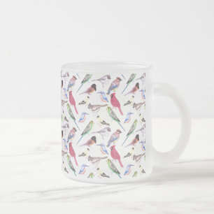 Caneca De Café Vidro Jateado Várias aves em aquarela- pássaros de estimação