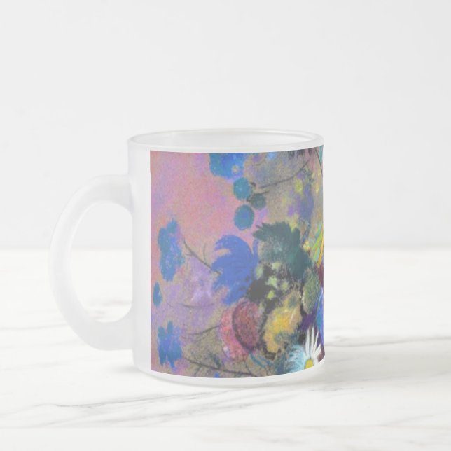 Caneca De Café Vidro Jateado Vaso Branco com Flores Odilon Redon (Esquerda)