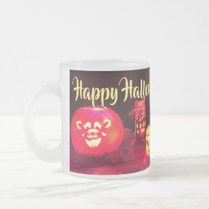 Caneca De Café Vidro Jateado Velas Feliz Halloween