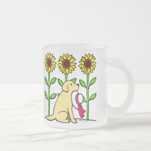 Caneca De Café Vidro Jateado Verão Labrador amarelo com girassóis